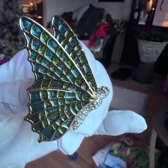 Kenneth Jay Lane Butterfly Brooch with Blue and Green Accents - Picture 1 of 5